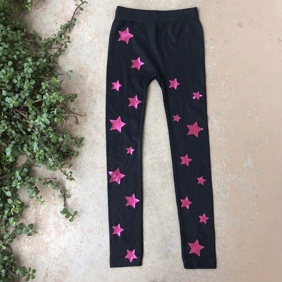 Electric Yoga Black Pink Metallic Star Leggings - Picture 2 of 3